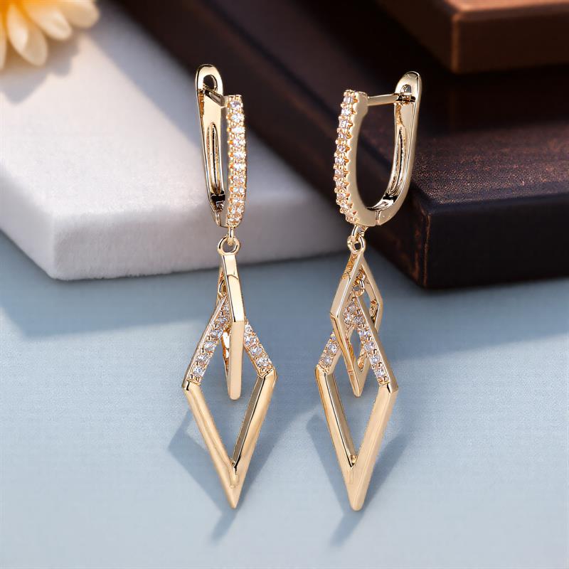 White Zircon Stone Hoop Earrings Luxury Female Vintage Gold Color Pendant Earring Wedding Jewelry For Women