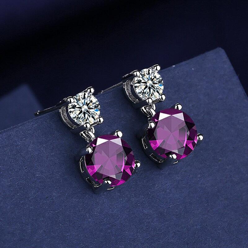 925 Silver Geometric Stylish Simple Round Zircon Multicolor Women's Daily Elegance Stud Earrings