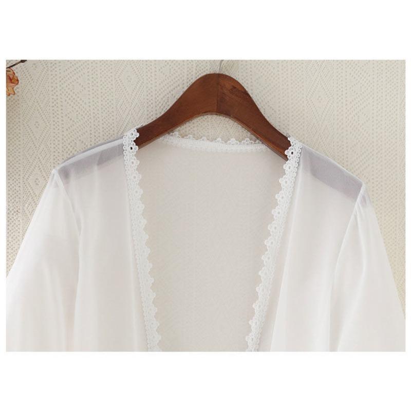 Chiffon Cardigan White Transparent Mesh Shawl Pagoda Sleeve Women's Sun Protection Clothing Short Thin Coat Summer Matching Straps
