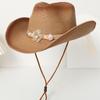 French Elegant Mesh Pearl Vacation Four Seasons Straw Hat Temperament Small Brim Travel Sun Protection Wind Protection Western Cowboy Hat Women