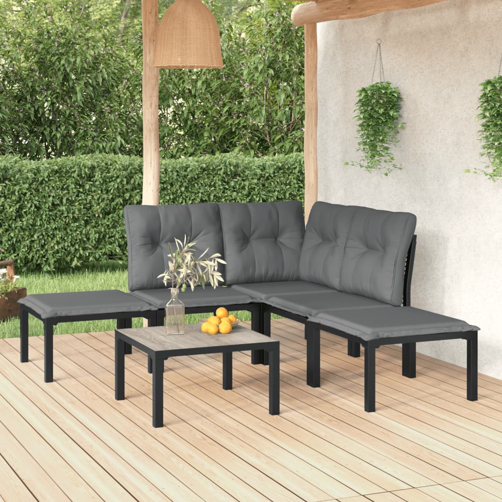 6 Piece Garden Lounge Set In Black and Gray Poly Rattan