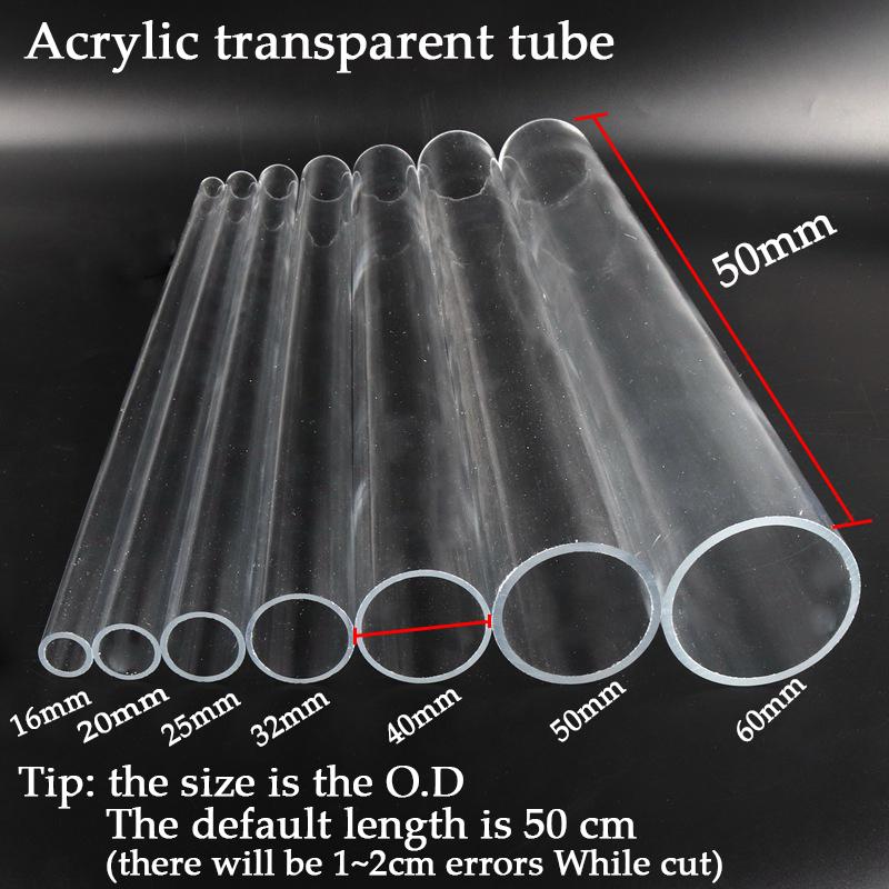 2Pcs O.D 16~60mm Transparent Acrylic Tube Aquarium Fish Tank Supplies Plexiglass Water Supply Pipe Garden Watering Fittings 50CM