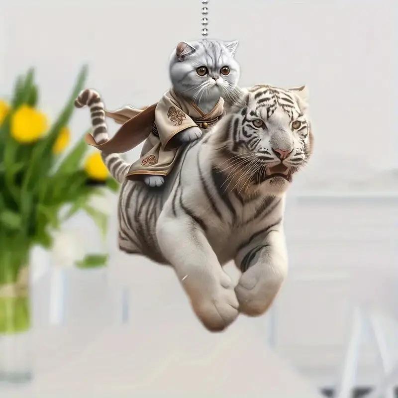 1Pcs Realistic Animal Cat-Shaped Rearview Mirror Hanging Decor Fun Car Pendant Hanging Ornament Car Interior Accessories
