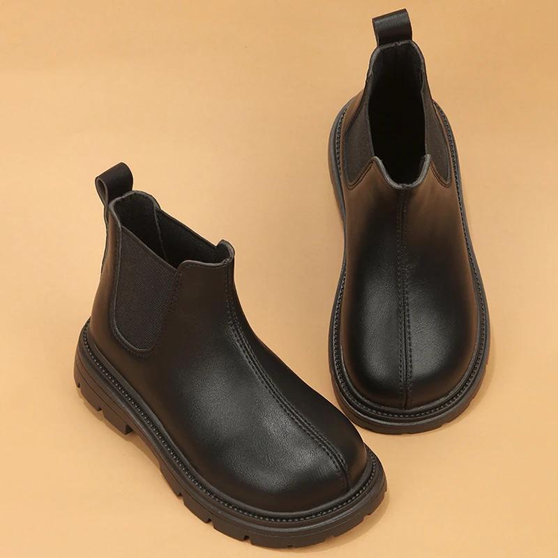 2024 Children Leather Short Boots for Girls Autumn Winter New Fashion Korean Style Anti-slippery Soft Bottom Versatile Chic Shoe