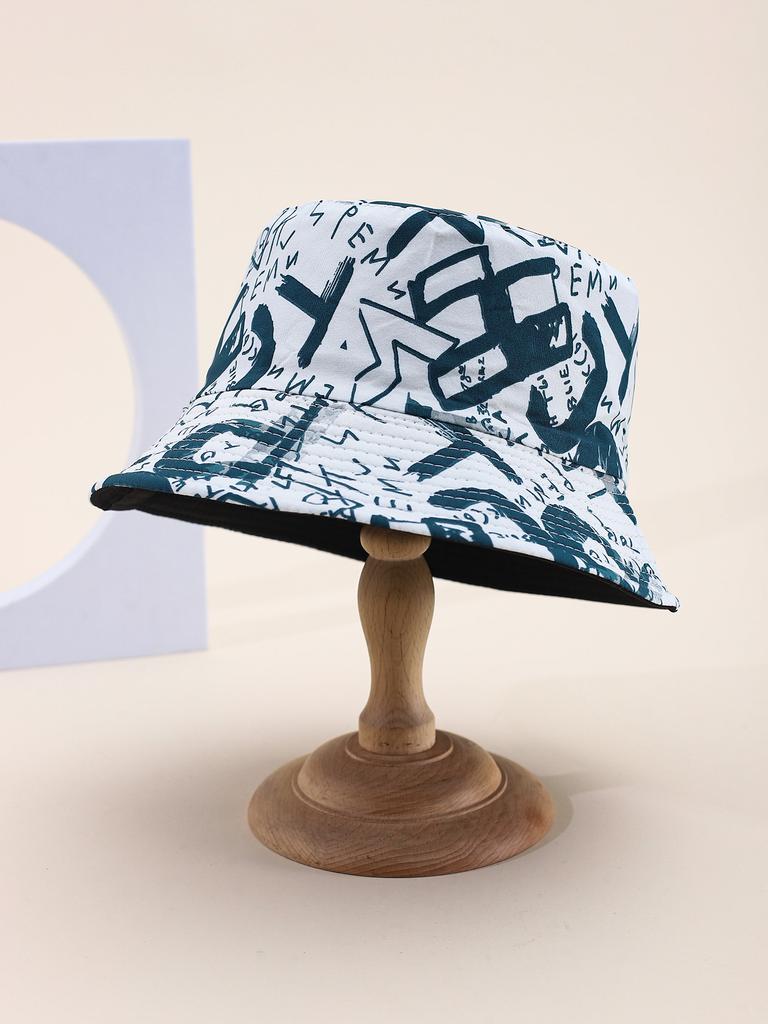 Women's Wide Brim Foldable Bucket Hat Spring Summer Sunshade Casual Outdoor Flat Top with Letters Pattern