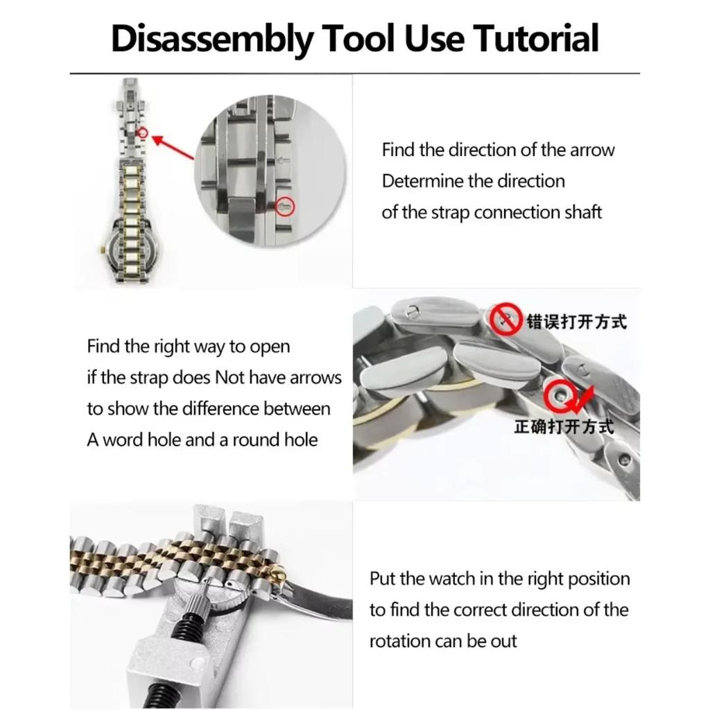 Kit de ferramentas de reparo e remoção de pinos de elo de pulseira de relógio para relojoeiros com pacote de 3 pinos extras, conjunto de barra de mola de remoção de substituição