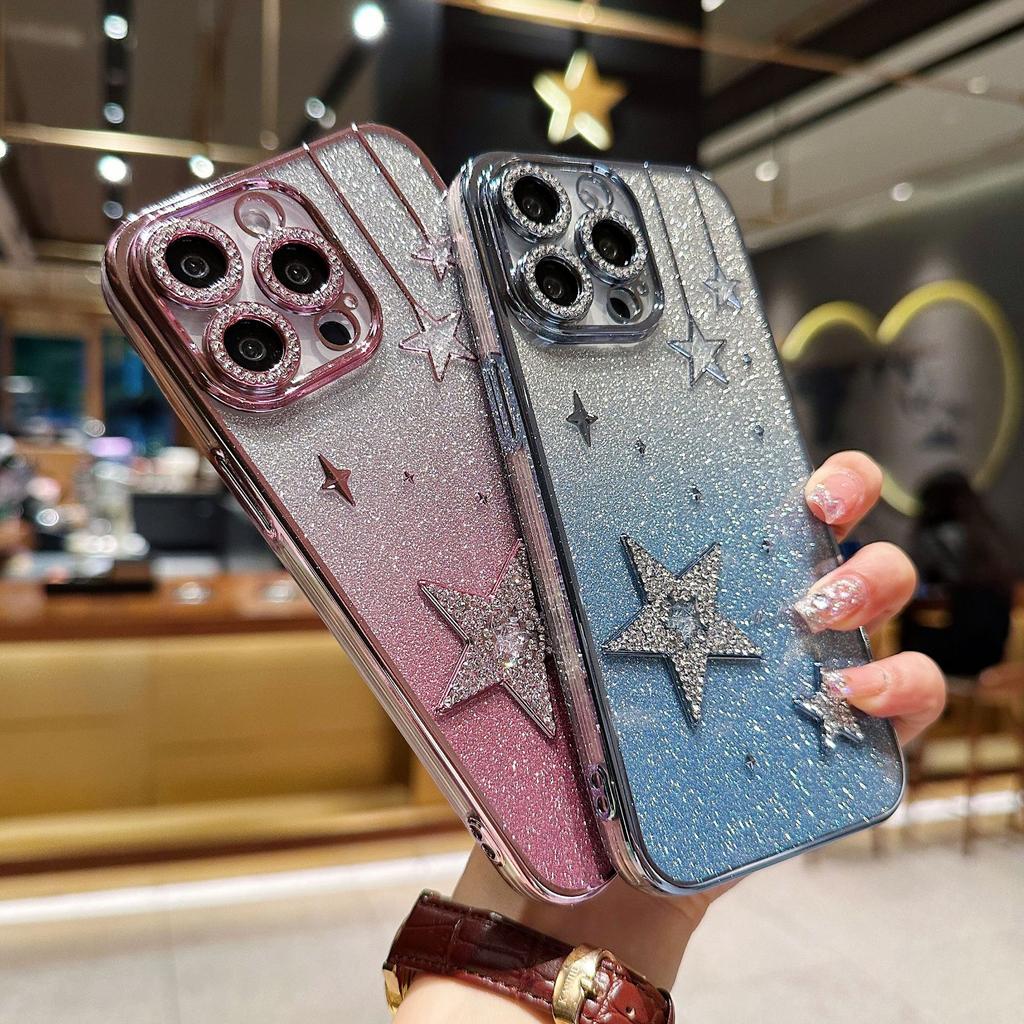 The Creative Three-dimensional Meteor Is Suitable for IPhone15promax Phone Case, Apple 14 Gradient Glitter 13 Flash Diamond Lens