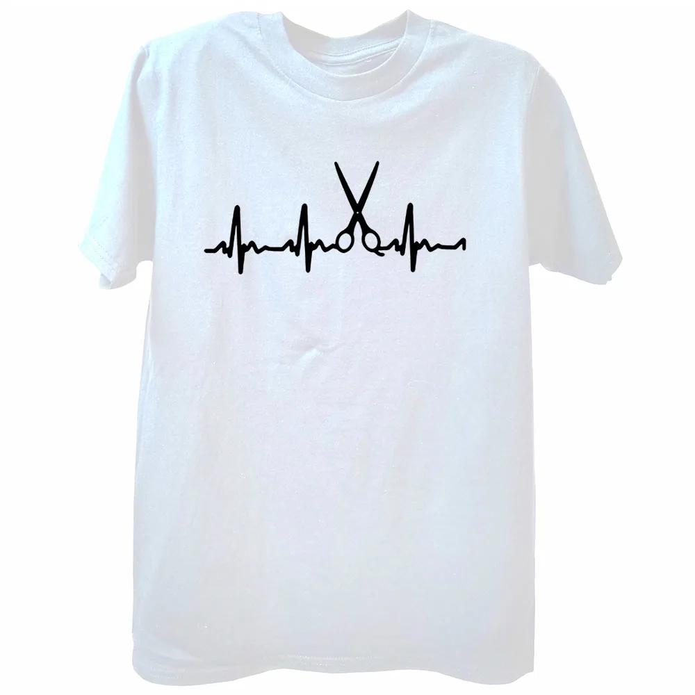 Heartbeat of Hairdresser T Shirt Short Sleeve Funny Barber Scissors Hair Stylist Graphic Harajuku Hip Hop Streetwear T-shirt