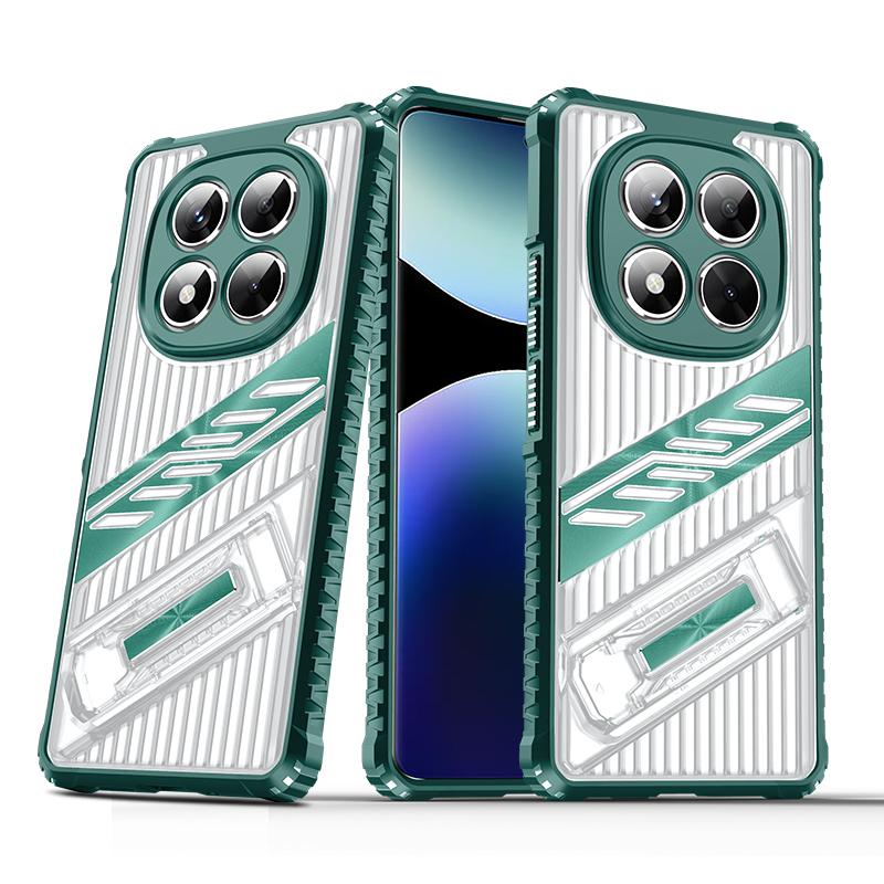 Luxury Folding Bracket Clear Case For Xiaomi Poco X6 M6 Pro Redmi 14C 13C Note 14 13 Pro+ Transparent Shockproof Stand Phone Cover