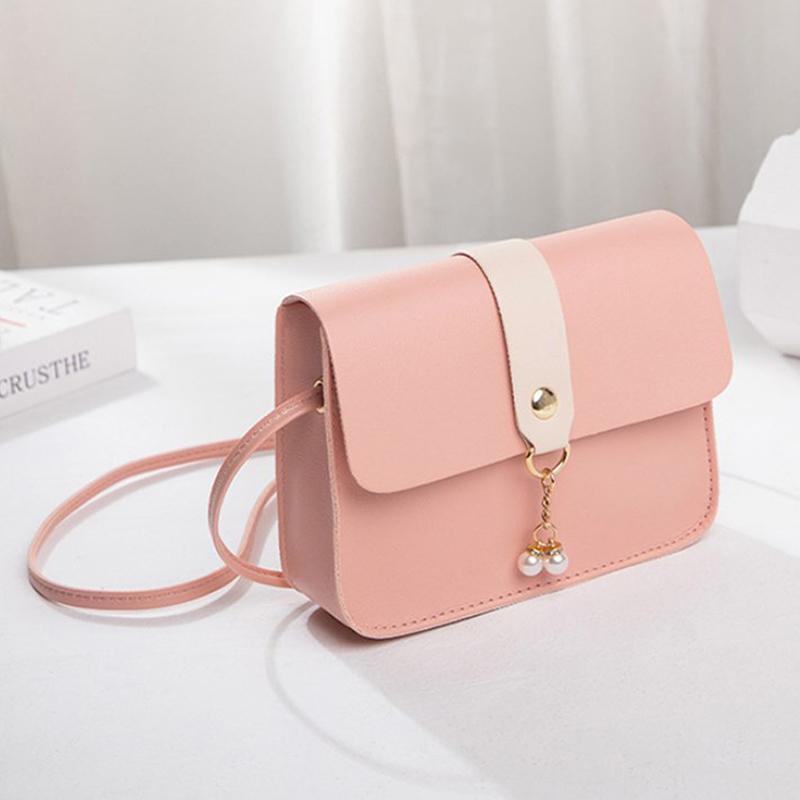Kontrast Damen Schultertasche Schlichte Perlenanhänger Luxus Designer Handtasche
