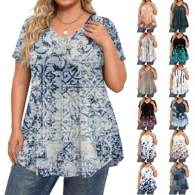 Women's Plus Size Fashionable Casual Loose-Fit Short Sleeve Elegant V Neck Blouse For Work