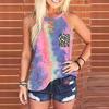 Womens Tie-Dye Leopard Pocket Sleeveless Tank Top Casual Summer Blouse Shirts