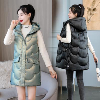 Long Hooded Vest Women's Jacket Cotton Down Quilted Coat Winter Puffer Sleeveless Jacket Female Warm Waistcoat