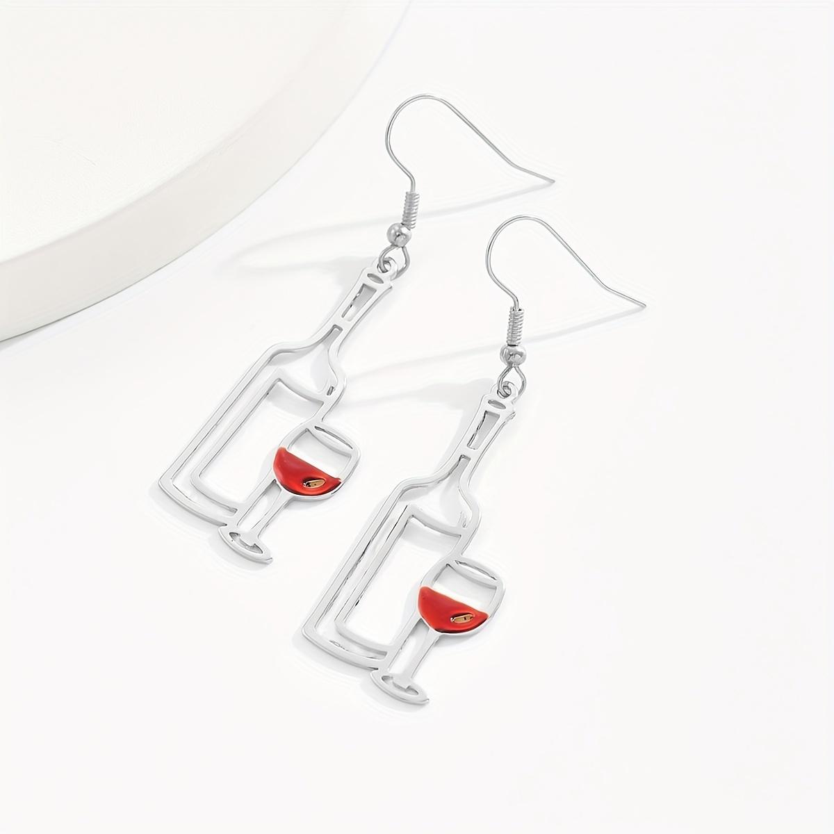 

1 пара модных серег-подвесок в виде бутылок бокалов для красного вина, креативные полые, праздничный подарок, украшения для ушей серебряный