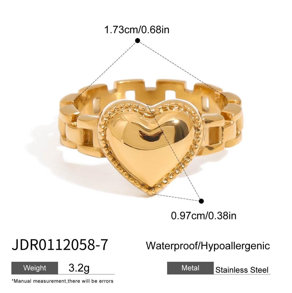 Uworld Vintage Classic 18K Gold Color Plated Black Drip Oil White Rhinestone Heart Open Rings Waterproof Stainless Steel Jewelry