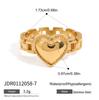 Uworld Vintage Classic 18K Gold Color Plated Black Drip Oil White Rhinestone Heart Open Rings Waterproof Stainless Steel Jewelry