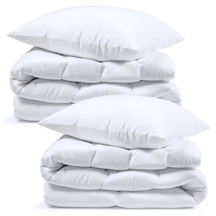 Couette couverture hiver 135 x 200 cm - de couchage couette matelassée chaude blanc set : 2 x couette blanche avec 2 oreillers 80X80