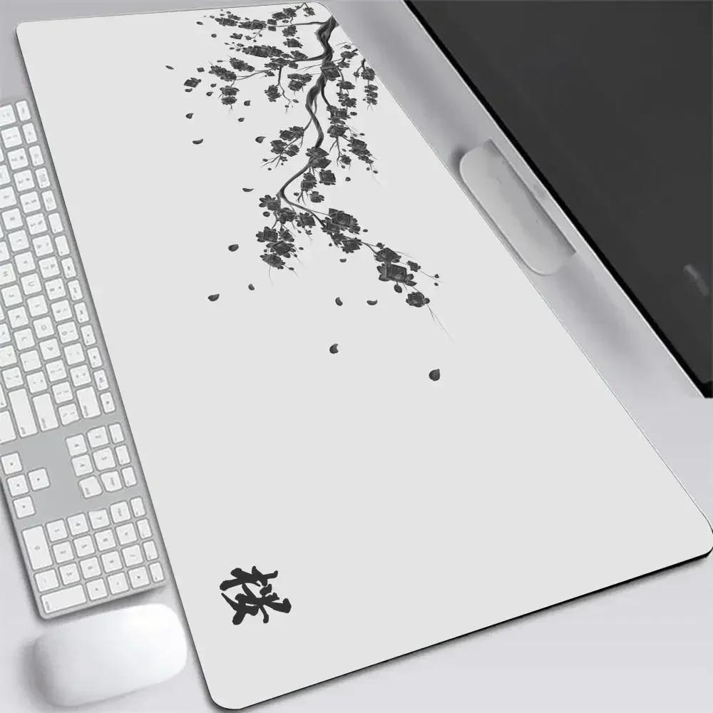 Podložka pod myš Japonská třešeň XXL Šedá Laptopy Herní podložka na stůl Sakura Podložka pod myš Anime Kancelář Hráč Klávesnice Počítačový stůl Koberec