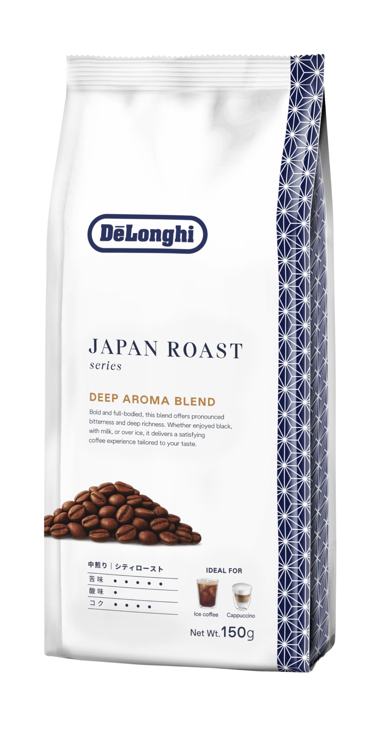 

Deep Aroma Blend Coffee Medium Japan for Cappuccino and Iced Coffee De Longhi Beans, UB150-DB, 150g, Roast, 60% Arabica, 40% Robusta, Roast,