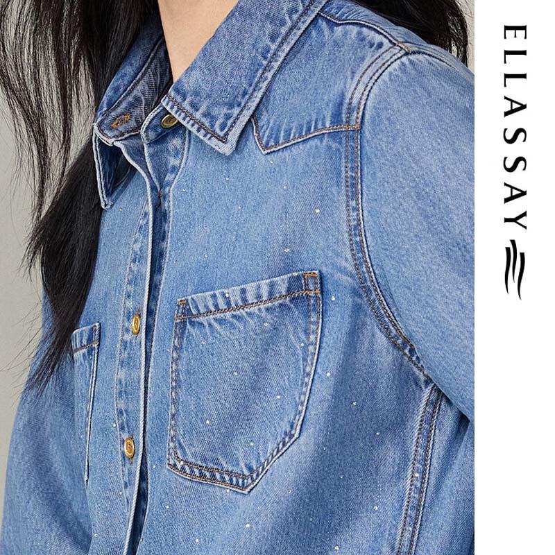 ELLASSAY Women's Lyocell Denim Rhinestone Shirt