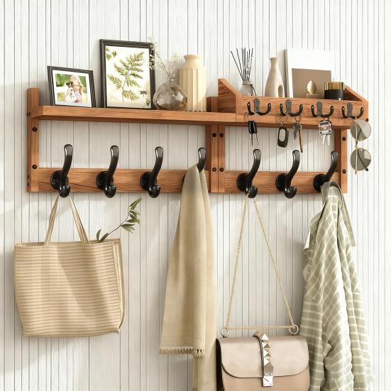 Wandmontierte Garderobe mit Ablage 4-in-1 Eingangsbereich-Organizer mit Haken Posthalter Rustikaler Schlüsselhalter Schweberegal für Wand Wohnzimmer Schlafzimmer Büro