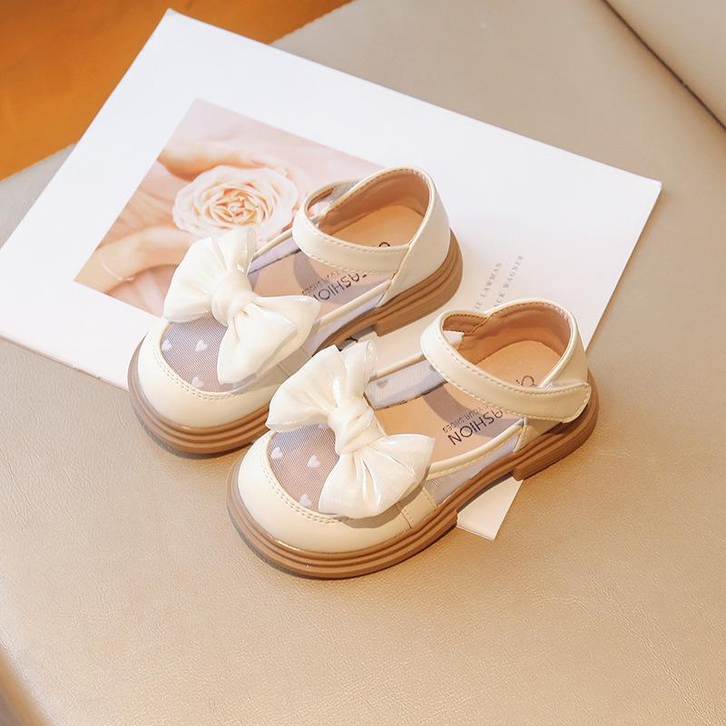 Girls' princess shoes, spring-summer new style children's leather shoes, Korean style girls' soft sole shoes, breathable mesh open-toe sandals