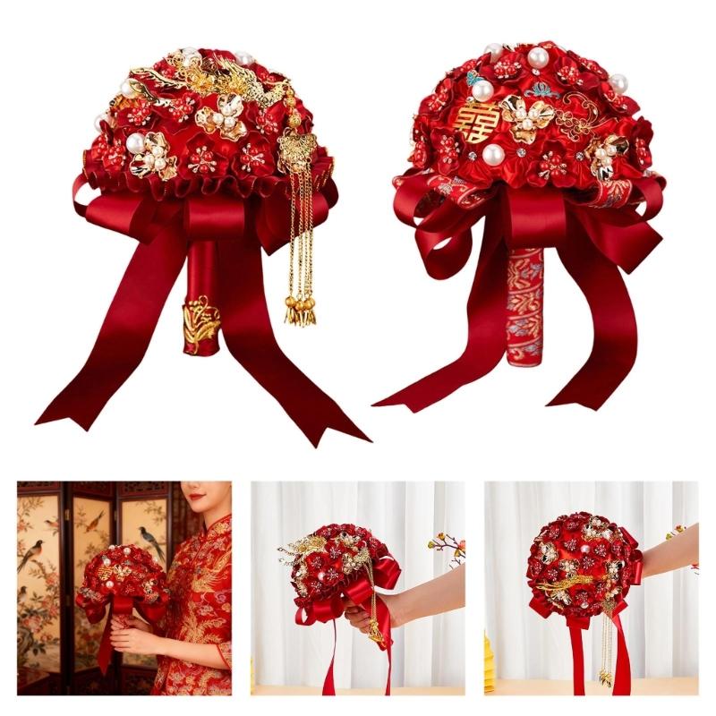 Elegant Chinese Wedding Bridal Bouquets Traditional Modern Design Artificial Flower For Bride Ceremony