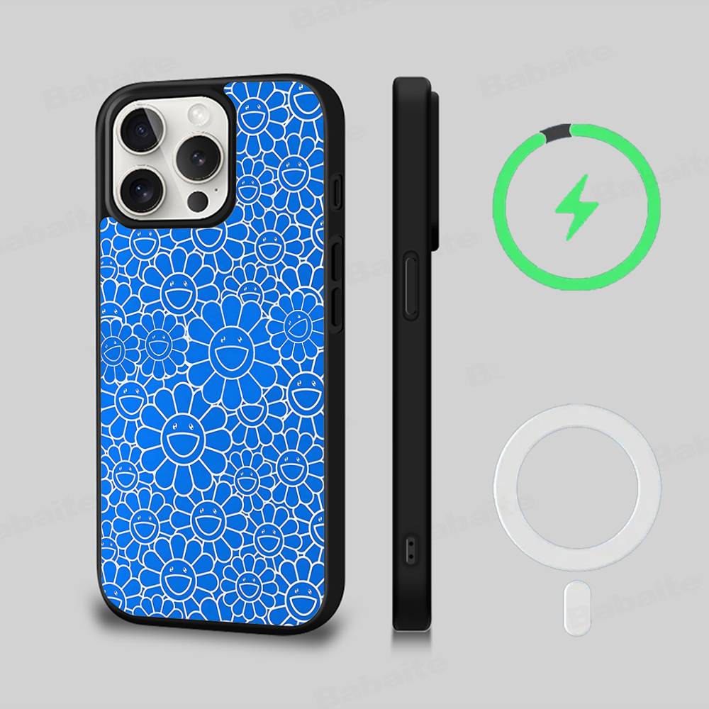 Art T-Takashi M-Murakamis Black For Magsafe Magnetic Phone Case For iPhone 16 15 17 Pro Max 11 12 13 14 Plus Cover