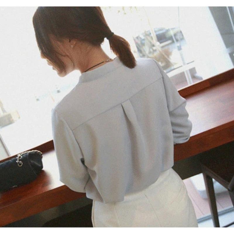 White Chiffon Shirt Women's New Korean Style V-neck Versatile Loose Professional Top