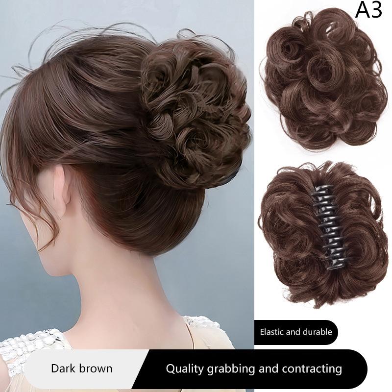 

Синтетические волосы, пучок, реалистичный, небрежный, кудрявый парик, бутон цветка, зажим, эластичные женские накладные волосы, высокотемпературный шелк as the picture