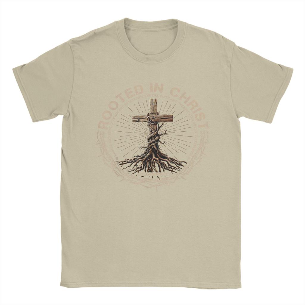 Rooted In Christ Shirt Jesus Shirt Cross Christian T-Shirt Men  Funny 100% Cotton Tees O Neck Short Sleeve T Shirts Clothes