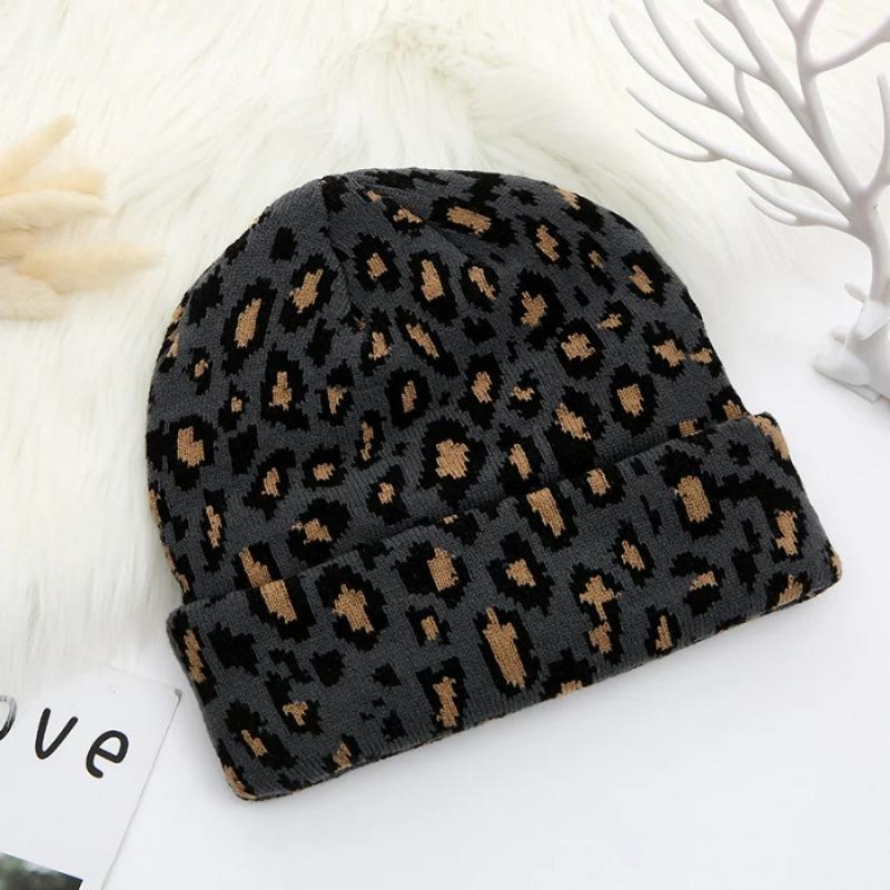 Thicken Leopard Jacquard Unisex Beanies Trendy Autumn Winter Warm Hat Hip Hop Vintage Knit Hats for Women Men