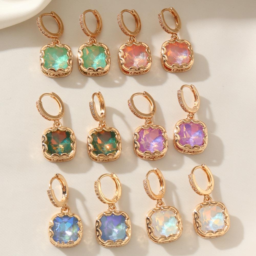 Trendy Blue Square Zircon Drop Earrings for Women Fashion Gold Color Earring Jewelry Party Accessories