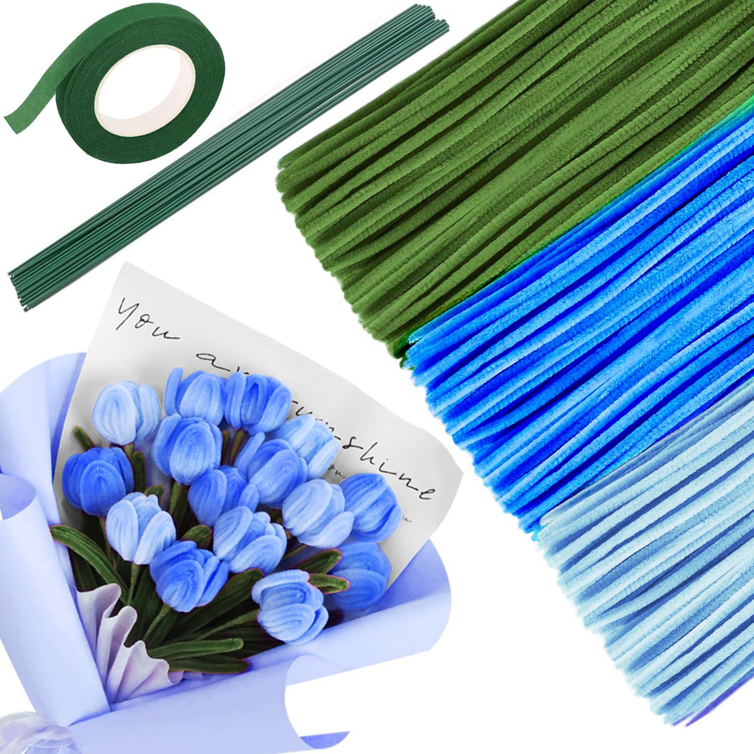 

321 Pieces Red Green Pipe Cleaners Craft Flower Making Kit, Chenille Stemswith Floral Wires, Floral Tape for Bouquet DIY Art