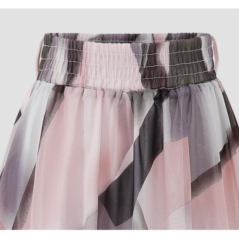 Summer Thin Mid-Length Skirt for Women, High Waist Chiffon Half Skirt, 100kg Floral A-Line Flared Skirt with Elastic Waist