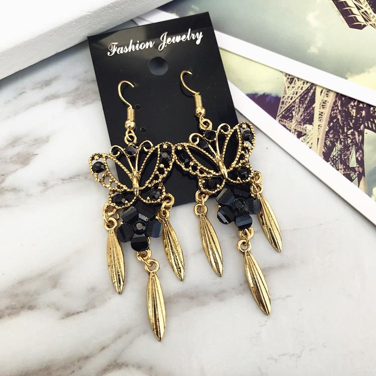 Vintage court gem set earrings long temperament bohemian earrings niche earrings women