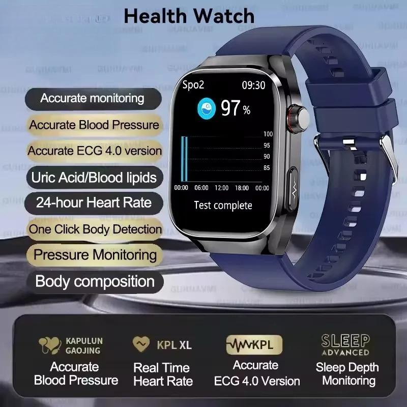 2026 NEW ECG Blood Oxygen Blood Pressure Temp Monitor Men Uric Acid Blood Fat Health Diagnosis HD Bluetooth Call Men Smart Watch
