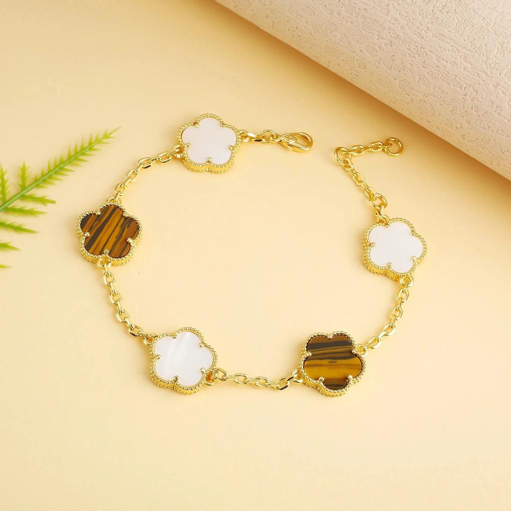 Classic Simple Fashion Five-leaf Flower Pendant Bracelet Natural Stone Clover Pendant Women's Party Daily Wear Zircon