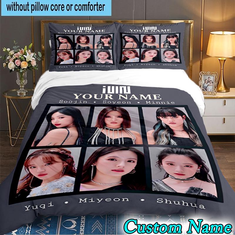 Custom Name 3PCS Kpop idle Colorful Dreams Bedding Set,Including Duvet Cover And 2pcs Pillowcases Perfect for Bedroom,Dormitory,Fan Christmas gift