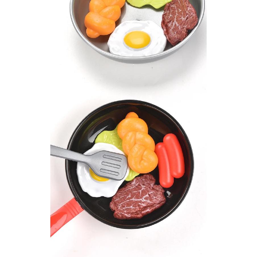 Children Kitchen Food Toys Simulation Frying Pan Vegetables Steak Bread Hot Dog Omelette Play Toy Set for Kids Girls Education