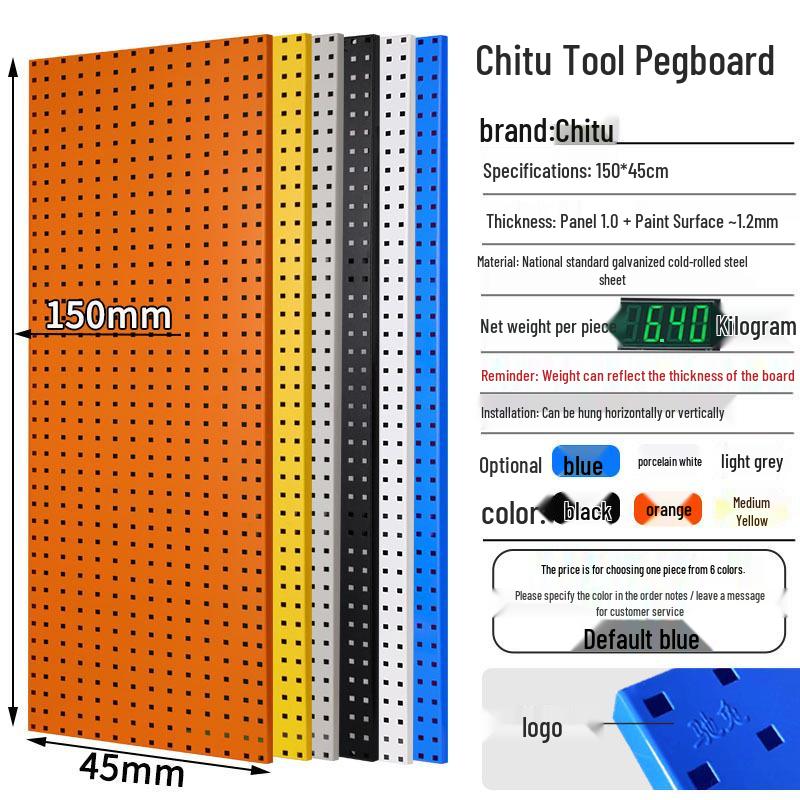 Chi Tu Tools Wall-Mounted Pegboard Rack - Square Hole Storage Organizer with Hooks