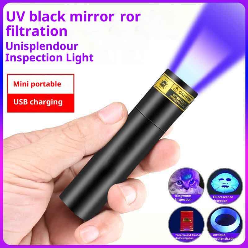 New 3W 365nm Mini UV Flashlight USB Rechargeable Torch Pets Urine Cat Tinea Money Ore Scorpion Invisible Ink Marker Check Light