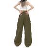 Women's Vintage Straight Leg Cargo Pants Elastic Waistband Drawstring Adjustable Hem Utility Workwear Trousers