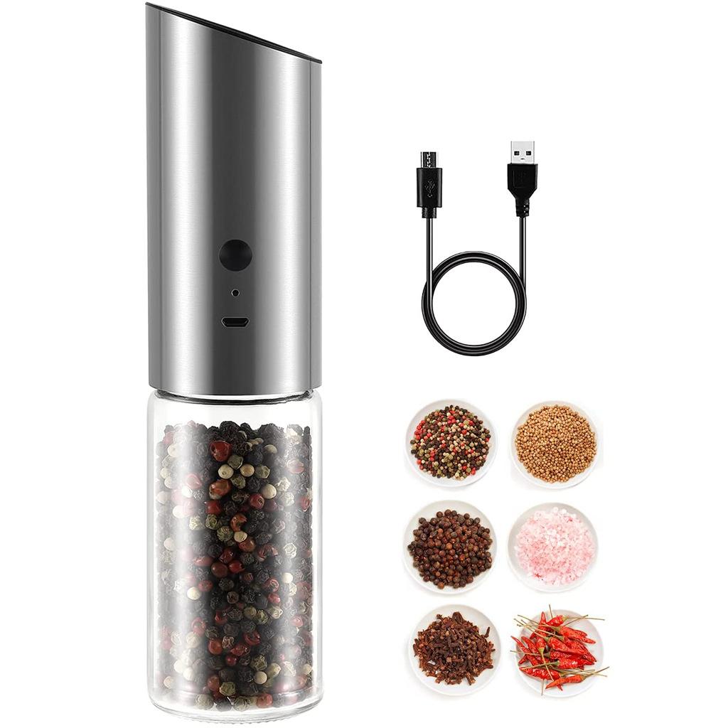 Set de râșniță electrică pentru sare și piper, reîncărcabilă prin USB, scuturatoare electrice pentru moara de piper, mașină automată pentru condimente din oțel, instrument de bucătărie