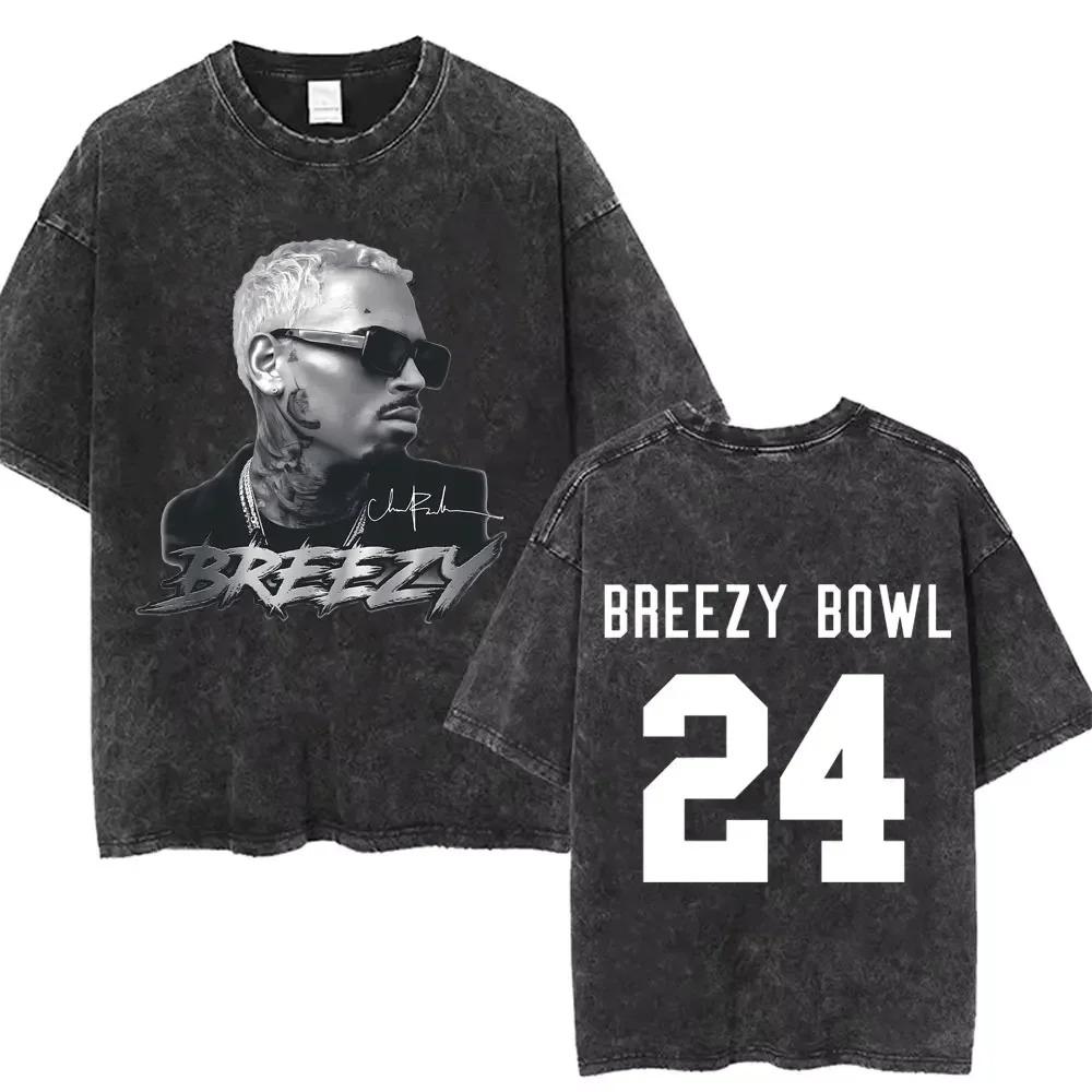Vintage Washed Chris Brown Graphic T-shirt Breezy Bowl XX Tour 2026 Merch T Shirts Men Women Hip Hop Fashion Oversized T-shirts