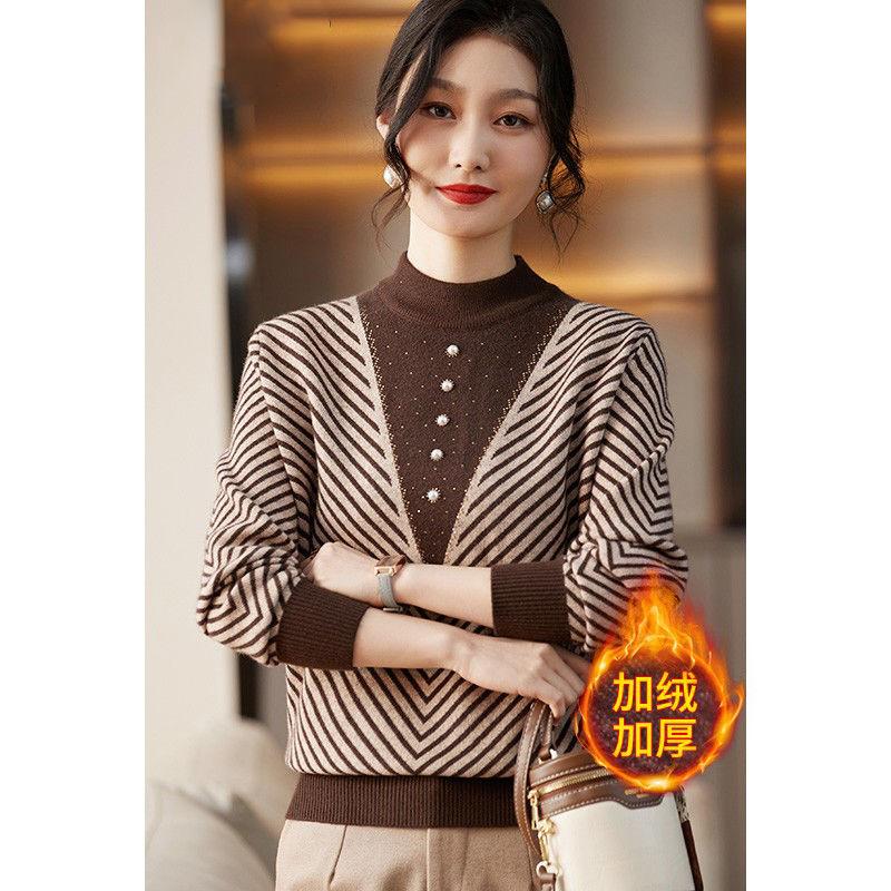 

Зимний свитер для мамы с толстой бархатной основой. Поддельные вязаные свитера для людей среднего и пожилого возраста. XXXL кофейный