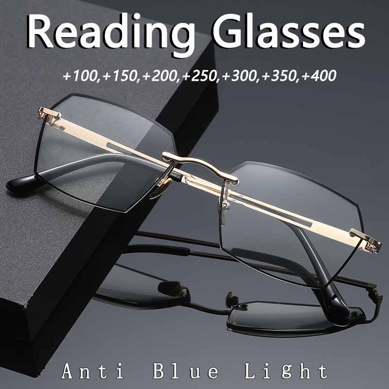 Anti-Blue Light Reading Glasses New Metal Frame Men's High-Definition Business Style Presbyopia Glasses with Grade 0 To +4.0