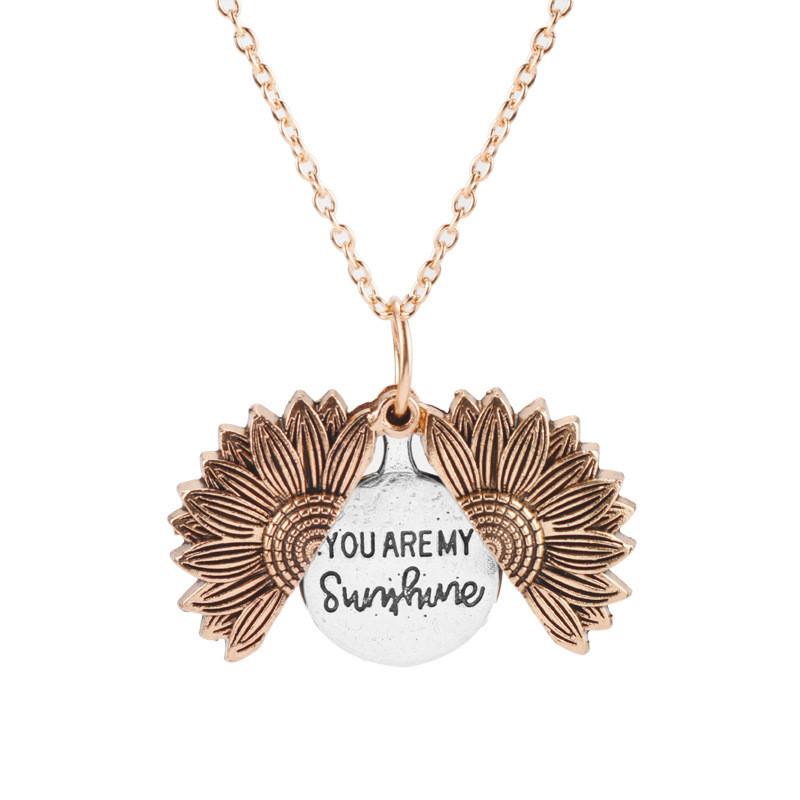 Sunflower Double Layer Pendant Necklace With Open Flower Charm For Couples