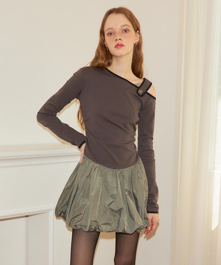 Salon De Yon Off Shoulder Ballet Core Mini Dress_ Gray