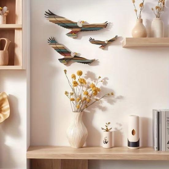 3Pcs Wooden Eagle Wall Decoration Eagle Pattern Wall Hanging Art Vintage Decor for Beach House Bedroom Living Room Nautical Wall Ornaments